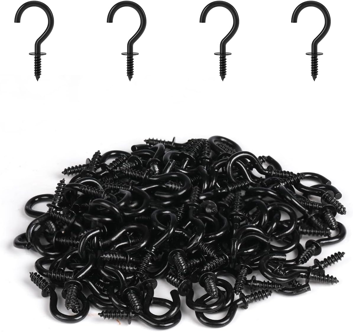 1/2 Inch Small Screw Hooks,  100 Pcs Black Mini Screw in Jewelry Hooks Tiny Metal Screw Wood Ceiling Wall Hooks for Jewelries Crafts Keys Caps Plants String Lights Wreaths