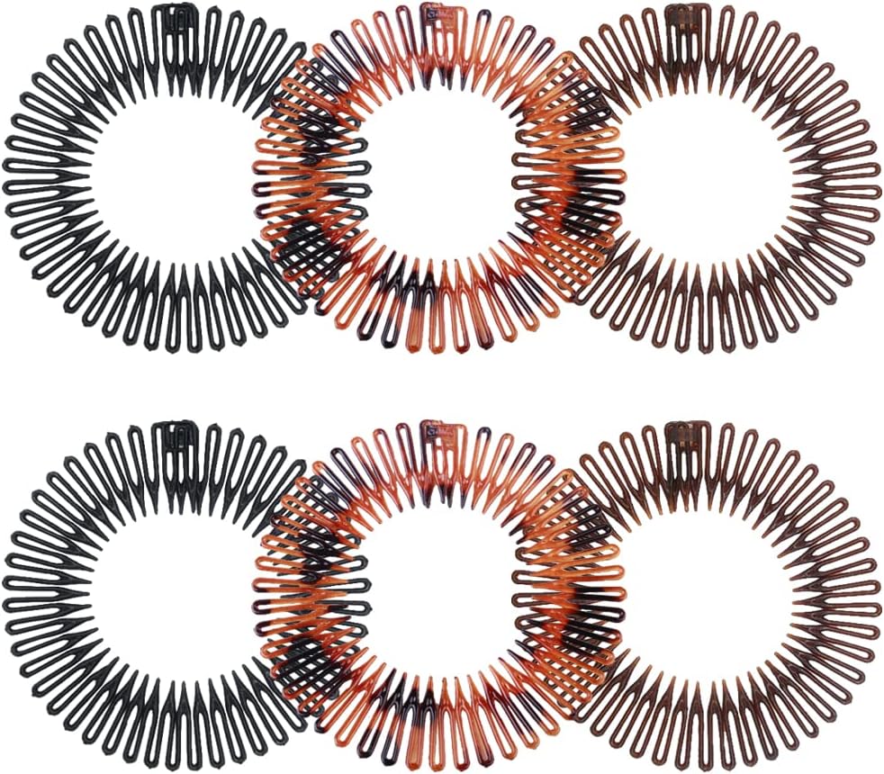 Stretch Comb Headband for Women Flexible Circle Zig Zag Headbands for Girls Spiral Headband Holder for Womens Full Circular Combs Hairband for Broken Hair(6 PCS,3 Colors）