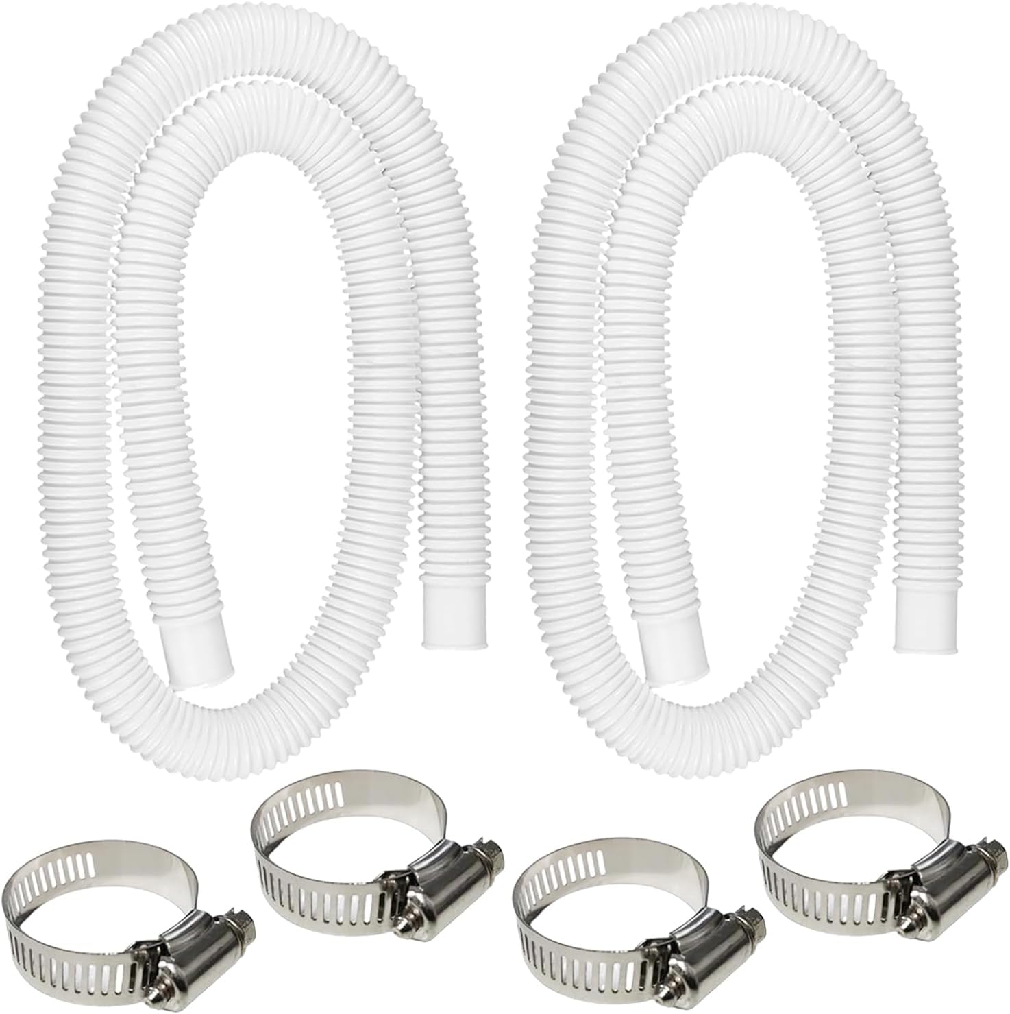 2 Pack 1.25" x 59" Pool Hose, Swimming Pool Replacement Hoses for Above Ground Pools, Pool Pump Hose for Intex Filter Pump 607, 637, 330GPH, 530GPH, 1000GPH, with 4 Metal Clamps