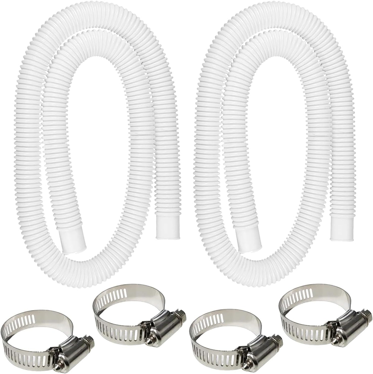 2 Pack 1.25" x 59" Pool Hose, Swimming Pool Replacement Hoses for Above Ground Pools, Pool Pump Hose for Intex Filter Pump 607, 637, 330GPH, 530GPH, 1000GPH, with 4 Metal Clamps
