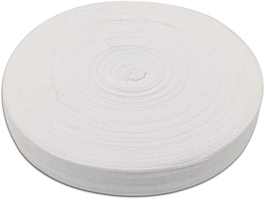 Natural Cotton Twill Tape 50 Yards 1 Inch Bunting Bias Tape Herringbone Webbing Tape Roll for Apron Sewing Dressmaking Craft (White)