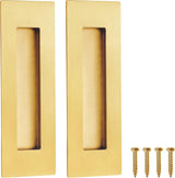 Recessed Finger Flush Pulls for Pocket, Sliding Barn Door - Brushed Gold Stainless Steel Rectangular Door Pulls (2 Pack) 6 Inch