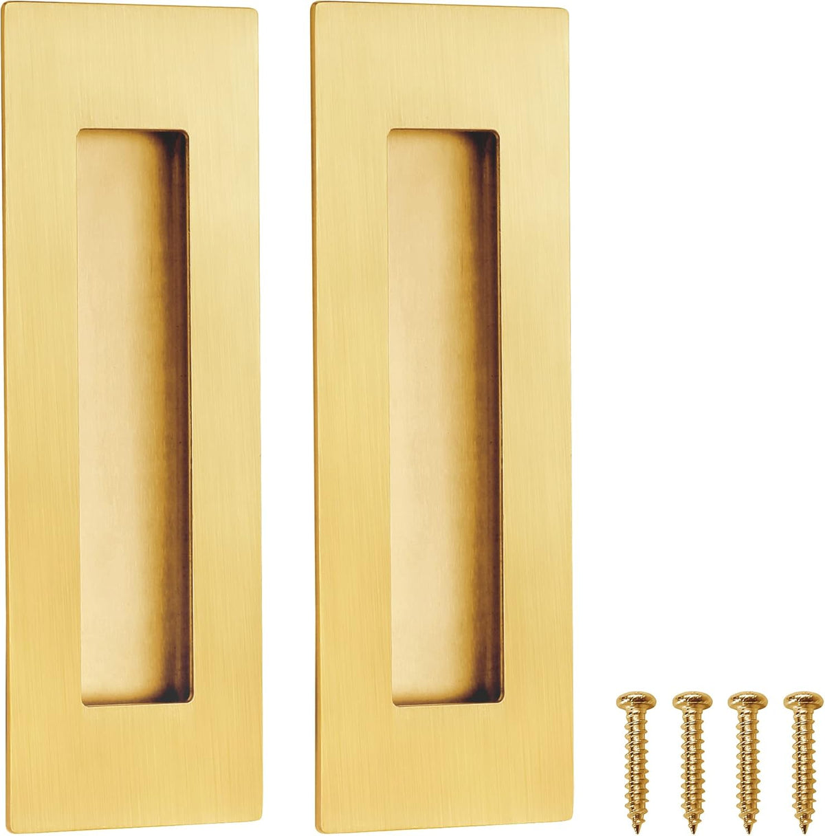 Recessed Finger Flush Pulls for Pocket, Sliding Barn Door - Brushed Gold Stainless Steel Rectangular Door Pulls (2 Pack) 6 Inch