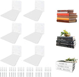 Invisible Floating Bookshelf - Modern White Wall Mount Metal Shelves for Room, Bedroom Bookcase, Small Bookshelf with Minimalist Design, Sleek Storage for Books & Decoratives（6PCS）