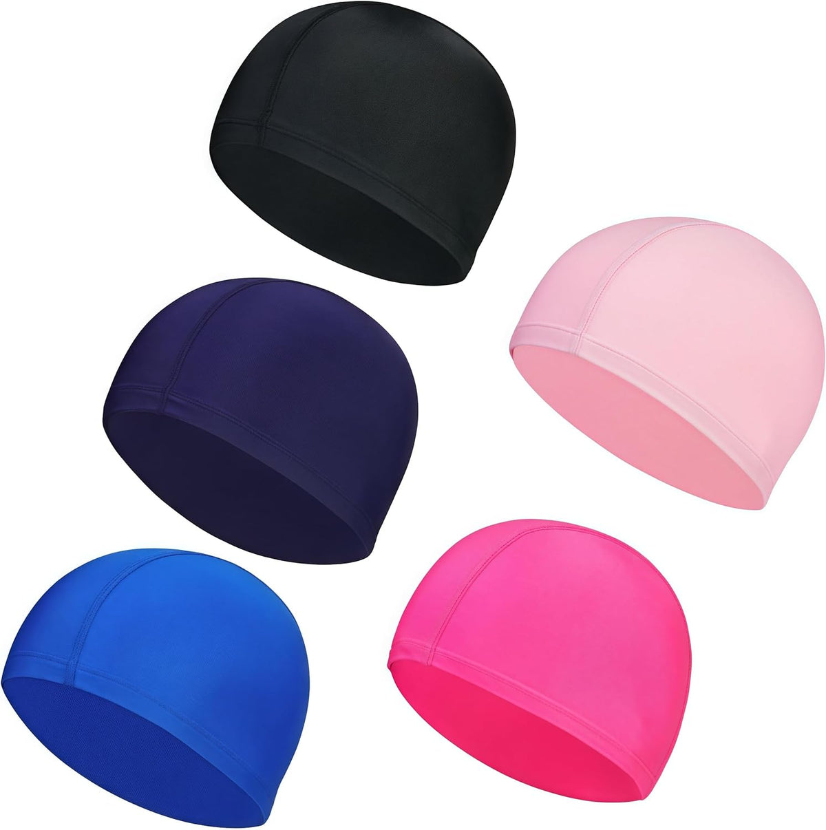 Swimming Cap,5 Pack Nylon Spandex Fabric Comfortable and Not Tight Bathing Swim Cap,for Adult Men Women and Kids,Pure Color