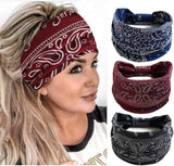 Boho Bandeau Headbands Wide Knot Hair Scarf Floral Printed Hair Band Elastic Turban Thick Head Wrap Stretch Fabric Cotton Head Bands Thick Fashion Hair Accessories for Women 3 Pcs (Elegant)