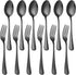 Set of 12, Stainless Steel Dinner Forks and Spoons Silverware Set, Heavy-Duty Forks (8 Inch) and Spoons (6.7 Inch) Cutlery Set, Dishwasher Safe (Black)