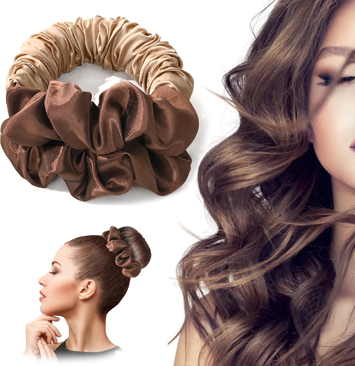Heatless Hair Curler to Sleep In, No Heat Curls Headband Soft Sleep Tie Scrunchie Silk Lazy Rollers for Long hair Overnight (Brown)