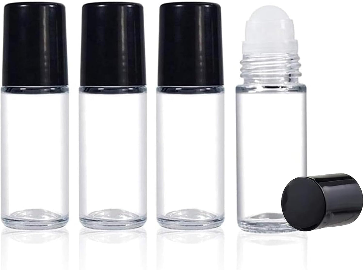 4PCS Essential Oil rolling Bottle, 30ml Portable Transparent Empty Glass Essential Oil Rolling Bottle,Refillable Cosmetic Perfume Rolling Bottle,For Fragrance Essential Oil