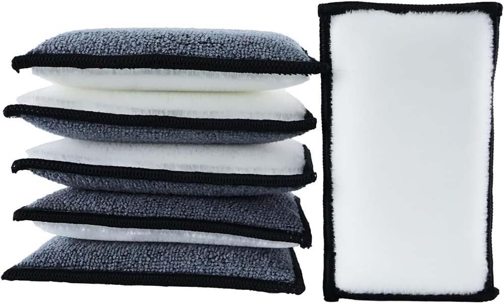 6 PCS Car Interior Cleaning Sponge, Microfiber Scrubbing Pads for Plastic Leather Upholstery, Auto Detailing Scrub Pads, Reusable Multi Surface Sponges