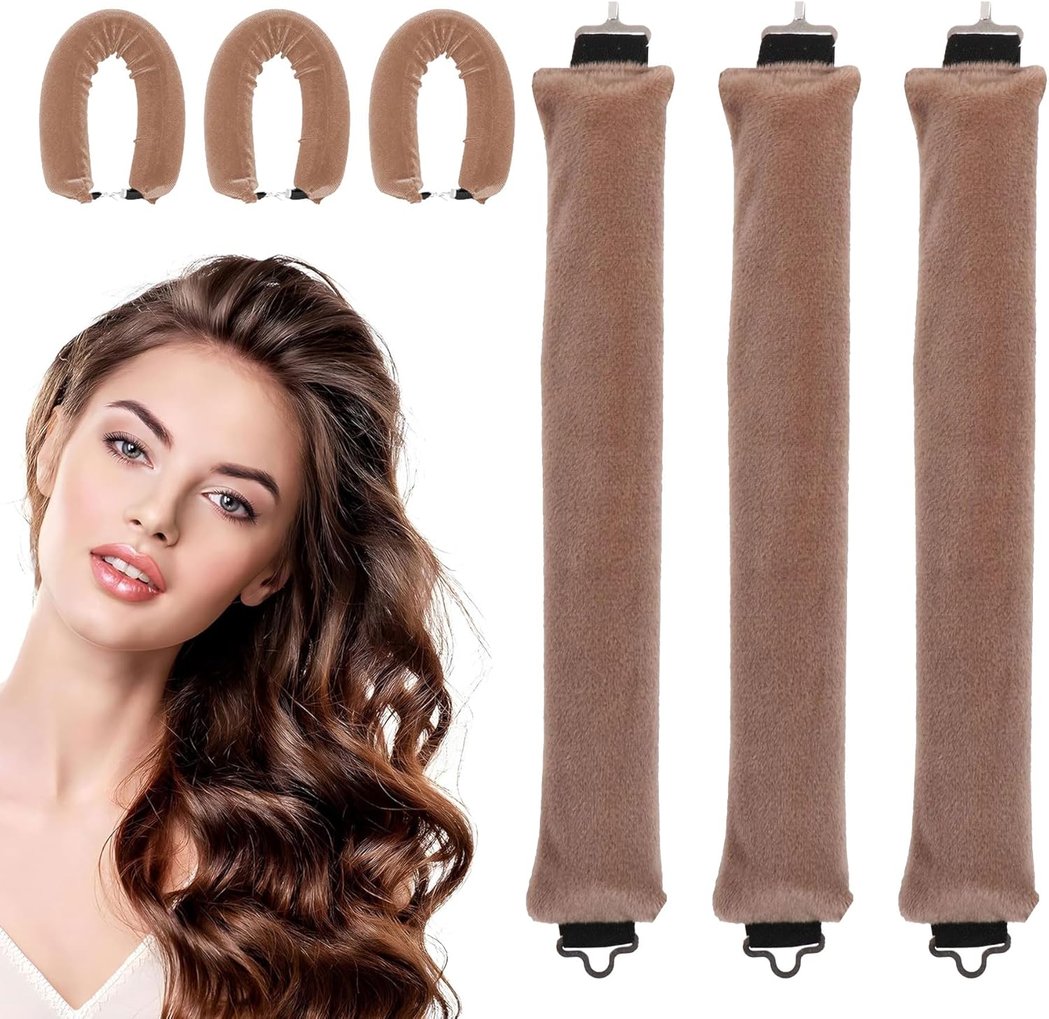 Hair Curlers No Heat, Overnight Blowout, Heatless Hair Curler for All Hairs Types, Soft Heatless Curlers Headband for Sleeping, Hair Rollers Hair Styling Tools for Women Girls (Khaki, 10.6in)