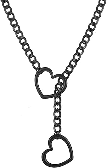 Heart Slip Chain Necklaces for Women Stainless Steel O-Ring Adjustable Lariat Heart Y-Necklace Cuban Long Necklace Punk Gothic Cuban Collar Choker Necklace Jewelry