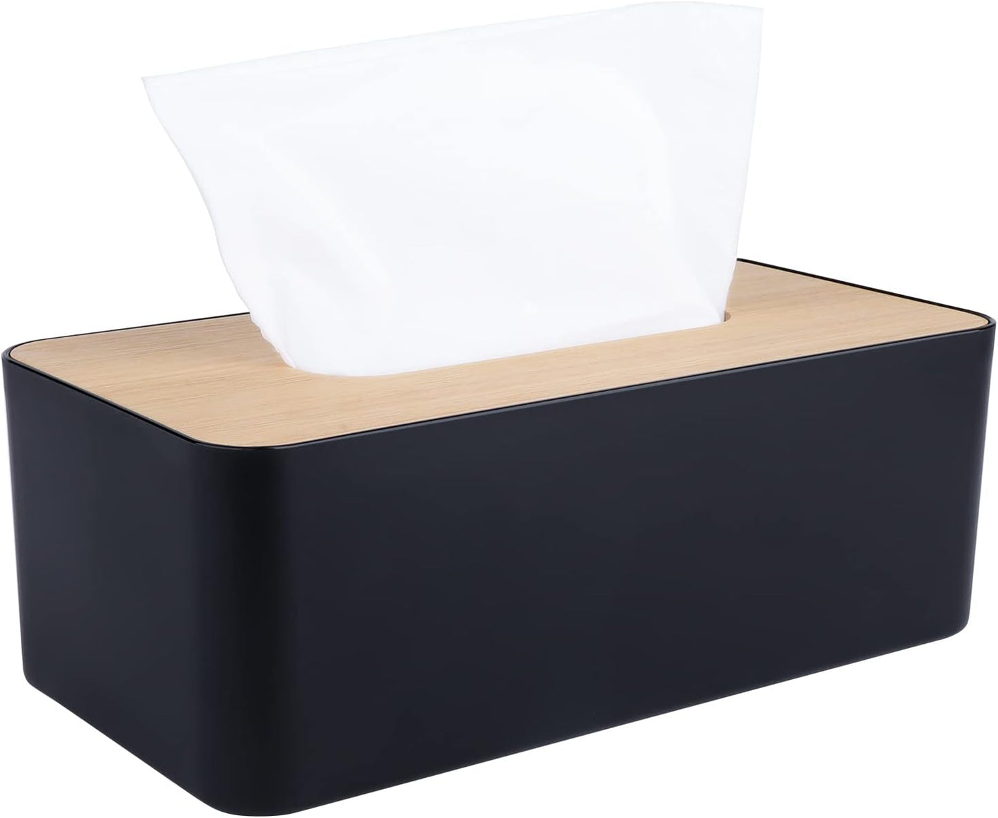 Tissue Box Cover,Tissue Holders,Tissue Box Holder for Bathrooms,Bamboo Cover Plate,Home and Office,9.7 * 5 * 3.6in (Black)