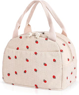 Lunch Bag for Women Girl Cute Strawberry Corduroy Lunch Tote Bags Leakproof Lunch Box Bag Large Capacity Reusable Insulated Cooler Lunch Container for Work, School, Travel or Picnic