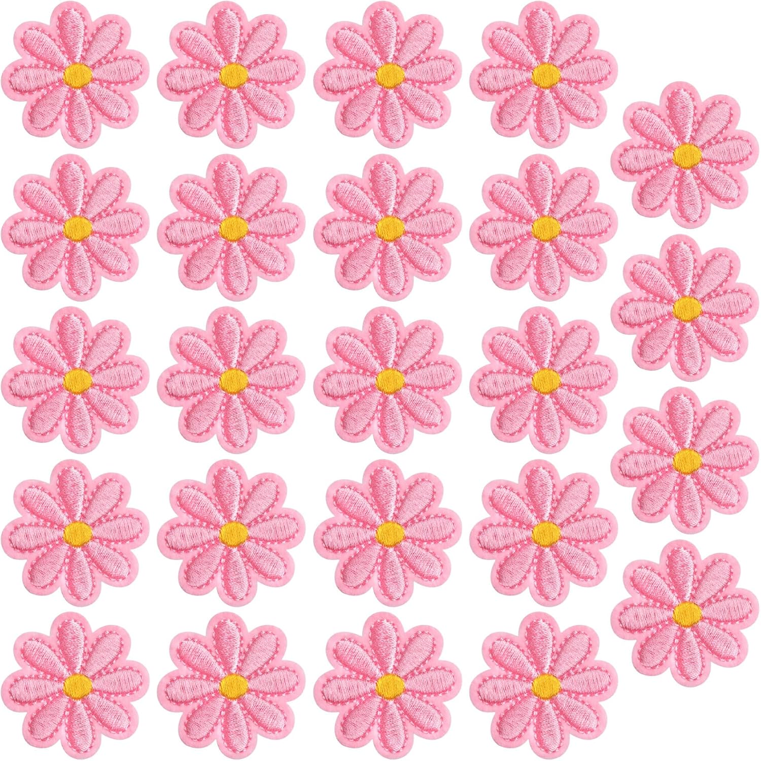24pcs Flower Iron on Patches, Cute Daisy Flower Patch for Clothes, Sew on Embroidered Applique Patch, Sewing Floral Patches for Clothes Jeans Jackets Bags - Pink (4x4cm)