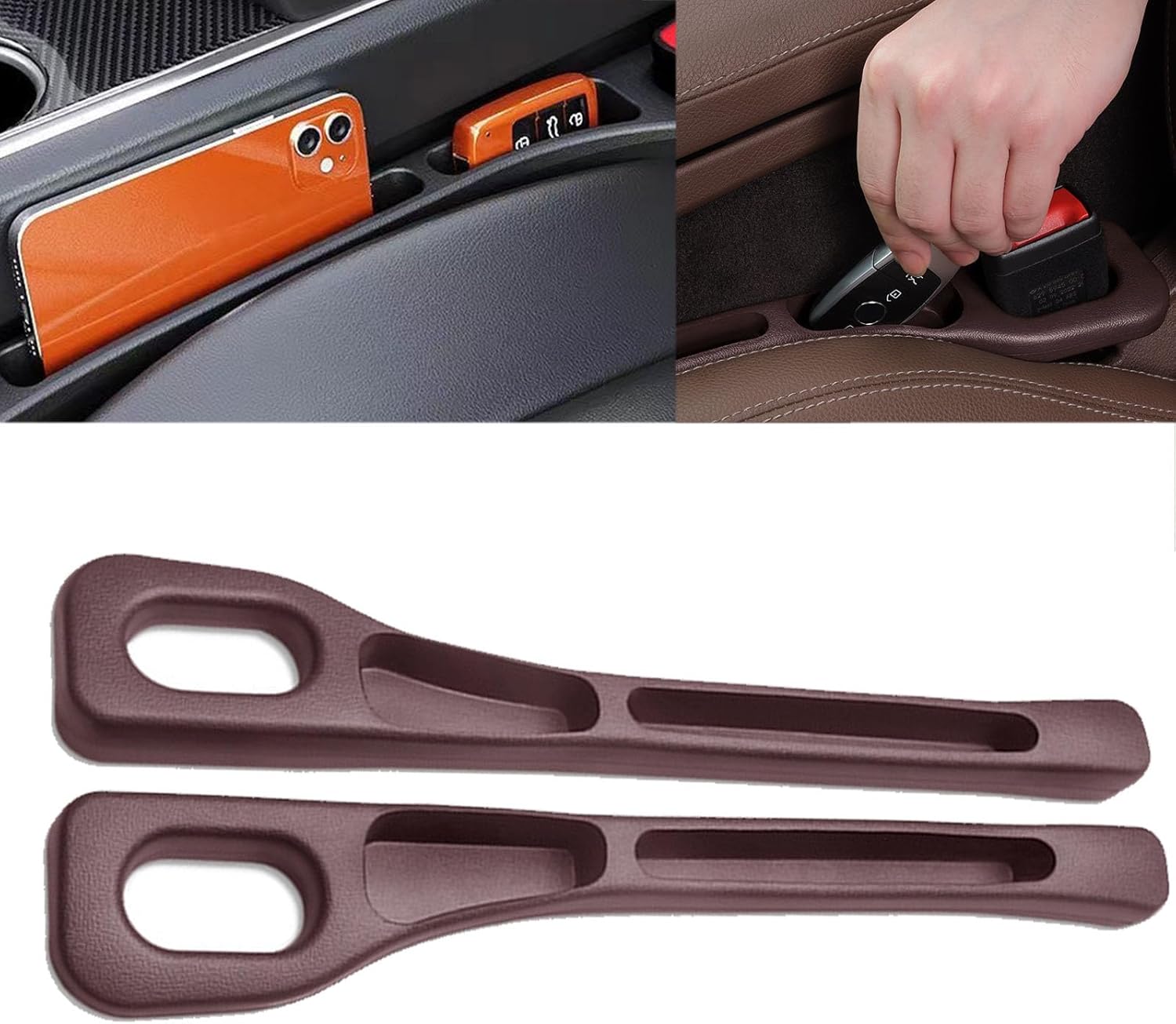 2PCS Nodrop Seat Guard,Car Seat Side Gap Filler, Place Your Phone, Cards, Wallet, Side Gap Fillers for All Cars Place Your Phone, Cards, Wallet (BROWN B)