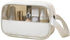 Toiletry Bag for Women Clear PVC & PU Splicing Waterproof Makeup Cosmetic Bag, TSA Approved Portable Travel Organizer for Vacation, Bathroom, Airplane, White
