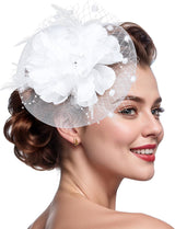 20s Fascinators Hat for Women Tea Party Headpiece Mesh Feathers Hair Clip for Bridal Wedding