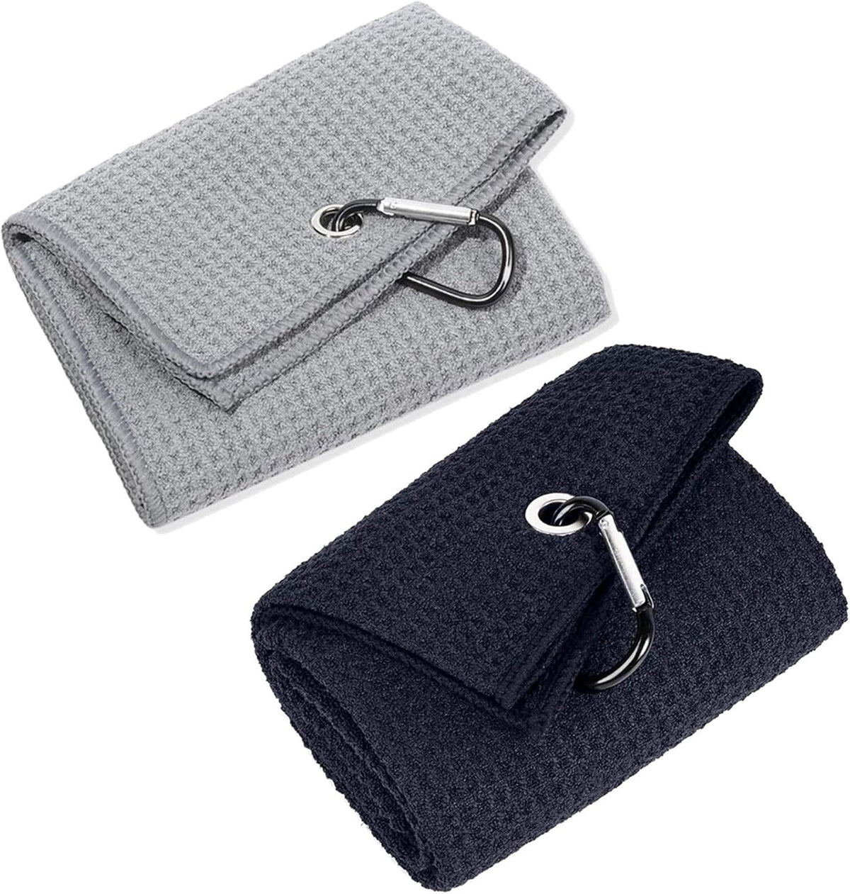 Golf Towel,2 PackPremium Microfiber Fabric Waffle Pattern Towels,Heavy Duty Carabiner Clip (2 Pcs,2 Colors)