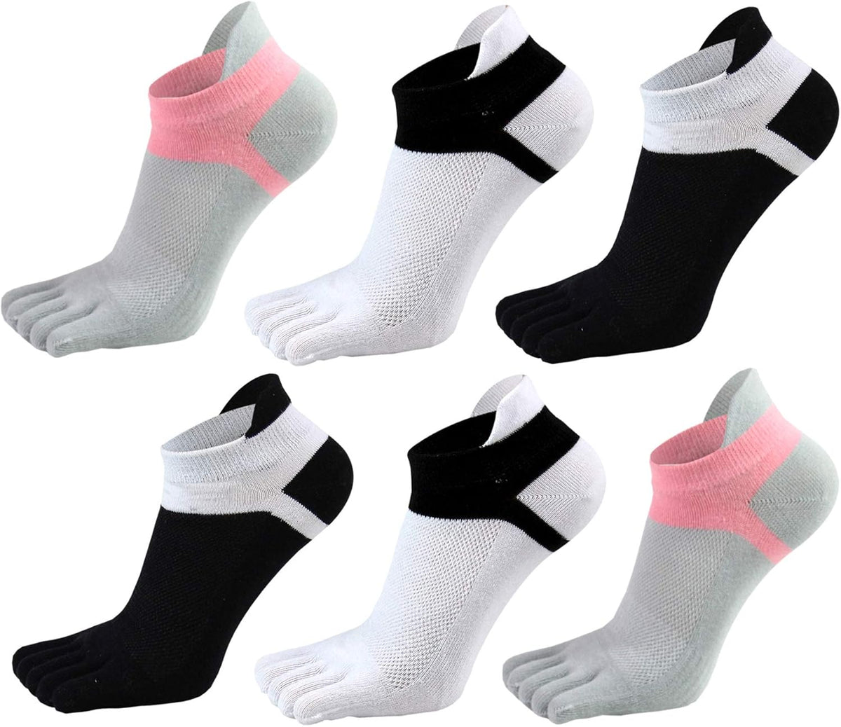 Women Toe Socks 5 Finger Cotton Wicking Athletic 6 Pack
