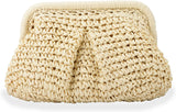 Straw Clutch Purse for Women Cloud Dumpling Pouch Straw Crossbody Shoulder Handbag Summer Beach Woven Bag