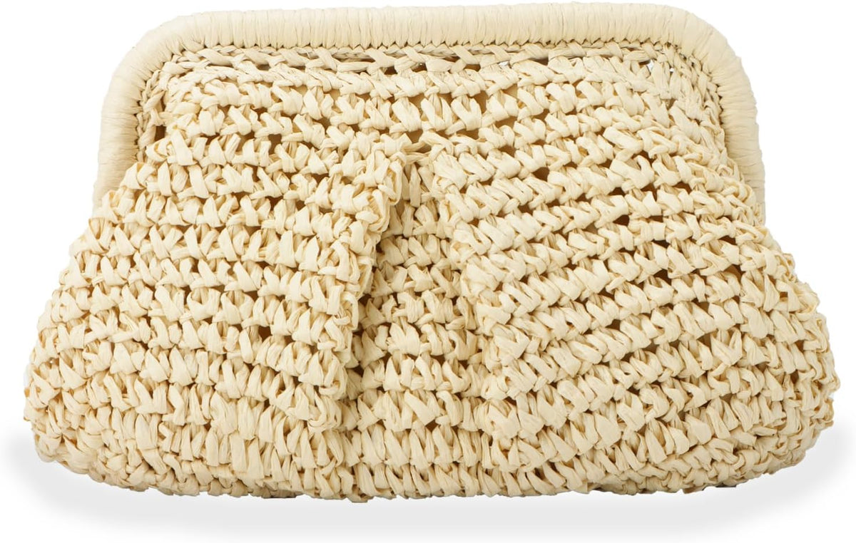 Straw Clutch Purse for Women Cloud Dumpling Pouch Straw Crossbody Shoulder Handbag Summer Beach Woven Bag