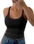 Women Spaghetti Strap Scoop Neck Ribbed Tank Tops Slim Fitted Cotton Camisole Basic Sleeveless Layering Shirts