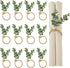 Napkin Rings Set of 12, Easter Napkin Rings, Boho Eucalyptus Leaf Napkins Rings, Wood Bead Farmhouse Easter Napkin Holder for Weddings Christmas Party Table Decoration