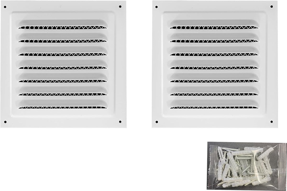 2pcs Attic Vent Soffit Vent Aluminum Wall Vent Metal Shed Vent Square Vent Louver Vent Grille with Built-in Insect Screen for Exterior Door House Attic Garage Ceiling (White 8" x 8"-2 Pack)