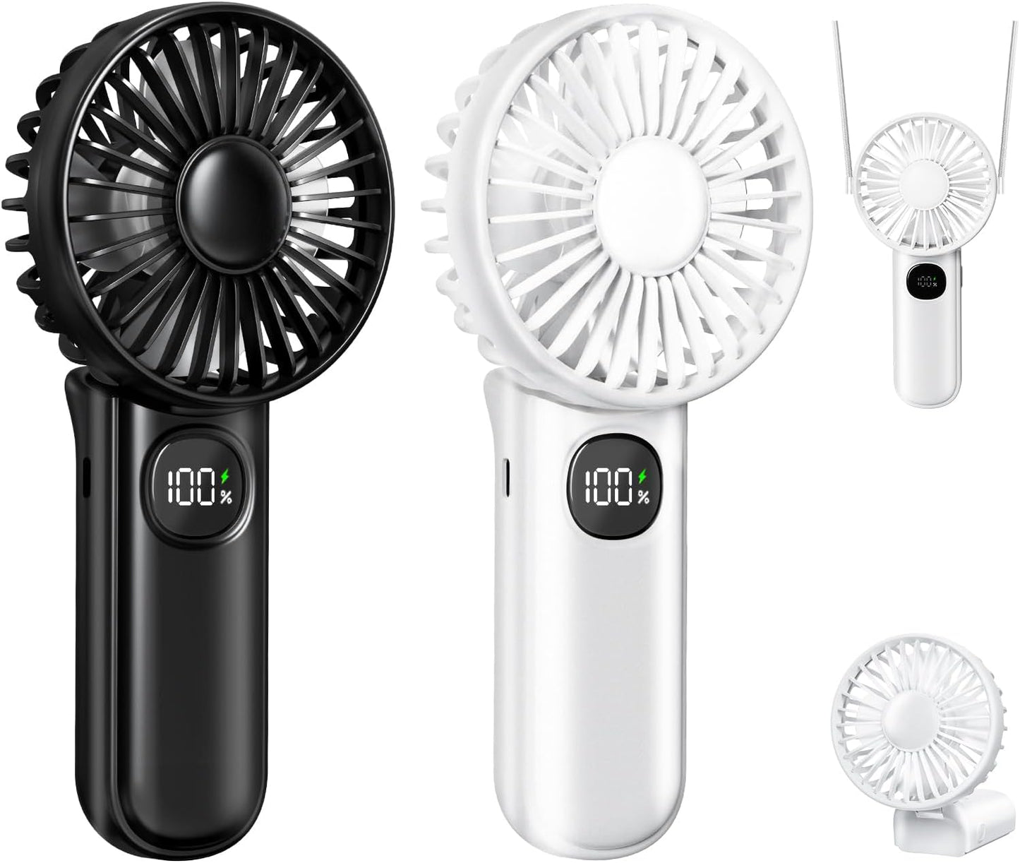 [Mini Portable Handheld Fan 2 Pack] 5 Adjustable Speeds Personal Fan with Lanyard,180° Foldable Small Hand Fans for Makeup, Home, Office, Travel and Outdoor Activities