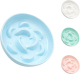 Ceramic Cat Slow Feeder Bowl - Pastel Series Cat Plate for Dry and Wet Food - Cute Maze Feeder Dish for Healthy Eating - Dishwasher Safe - 6.3''W x 1.2''H - 7 OZ - Pale Blue