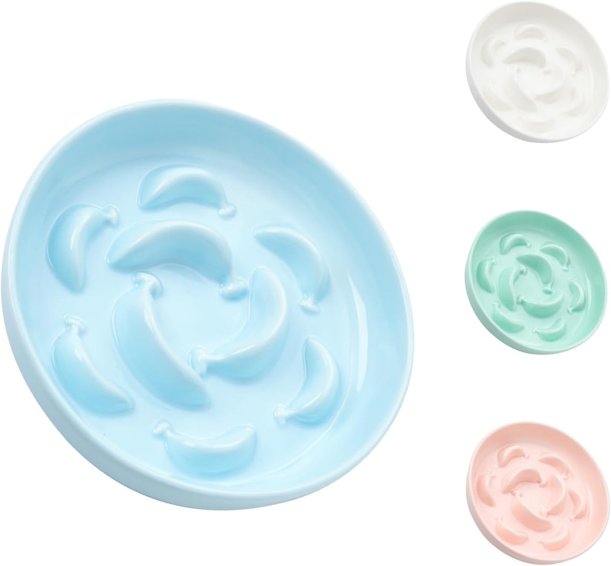Ceramic Cat Slow Feeder Bowl - Pastel Series Cat Plate for Dry and Wet Food - Cute Maze Feeder Dish for Healthy Eating - Dishwasher Safe - 6.3''W x 1.2''H - 7 OZ - Pale Blue