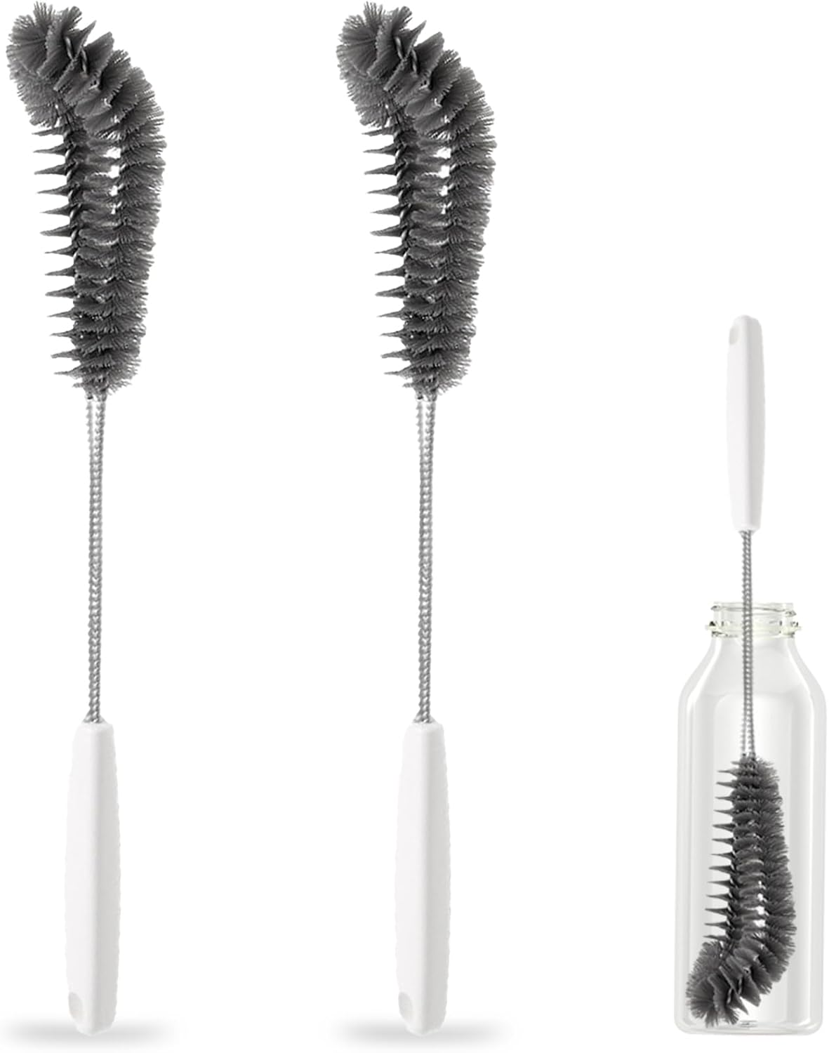 15.7" (40cm) Flexible Long Black Bottle Cleaning Brush for Kitchen and Dining - Perfect for Baby Bottles, Sports Bottles, Glassware, Mugs, Jars, and Stemware (2-pc)