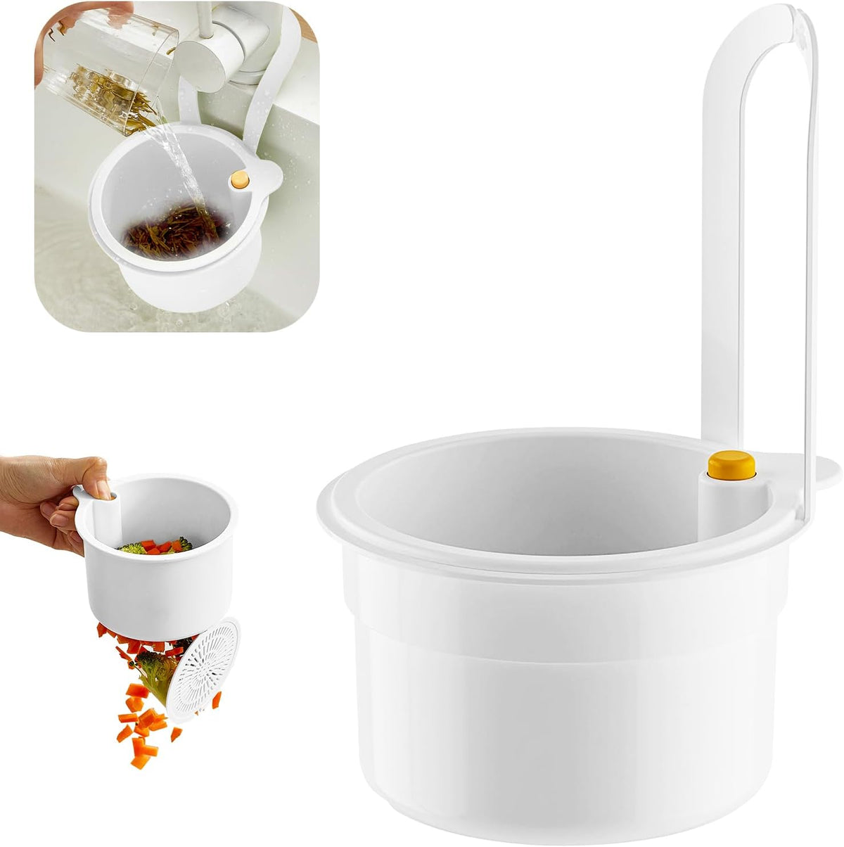 Sink Strainer Basket, Hang on Faucet Kitchen Sink Drain Basket, With Push to Empty & Detachable Fast-Drain Mesh, Multifunctionfor Kitchen Tools for Food Waste Removal & Veggie Washing (white)