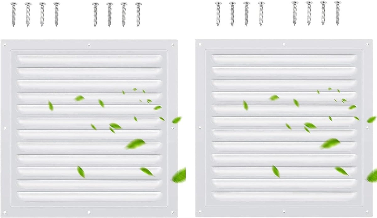 2 Pack 10x10 Inch Aluminum Gable Vent,Attic Vent White Gable Vent, Flat Square Air Vent Louver with Insect Screen Vent Grille for Exterior Door House Attic Garage Ceiling (10 x 10 Inch)