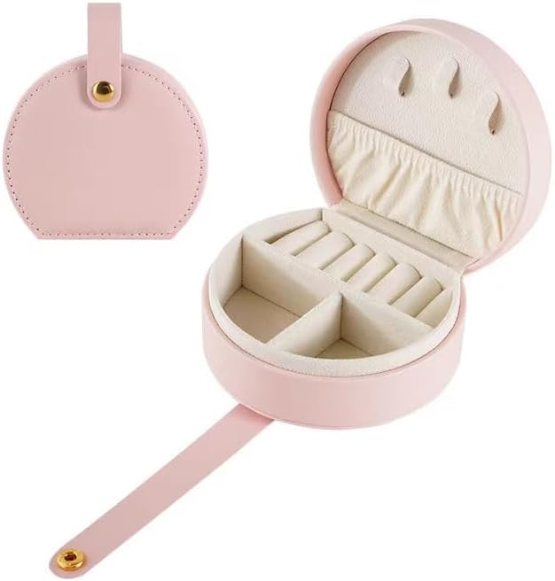 Mini Jewelry Travel Case Small Jewelry Box, Portable PU Leather Jewelry Organizer, Jewellery Storage Holder for Rings Earrings Necklace Organizer, Boxes Gifts for Girls Women (Pink)