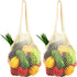[2 Pack] Premium Mesh Grocery Bags, Reusable Produce Bags, Long Handle Net Tote Bags, 100% Cotton String Bags, Fruit and Vegetable Bags, Beige (Portable/Washable/Durable), Beige, One Size