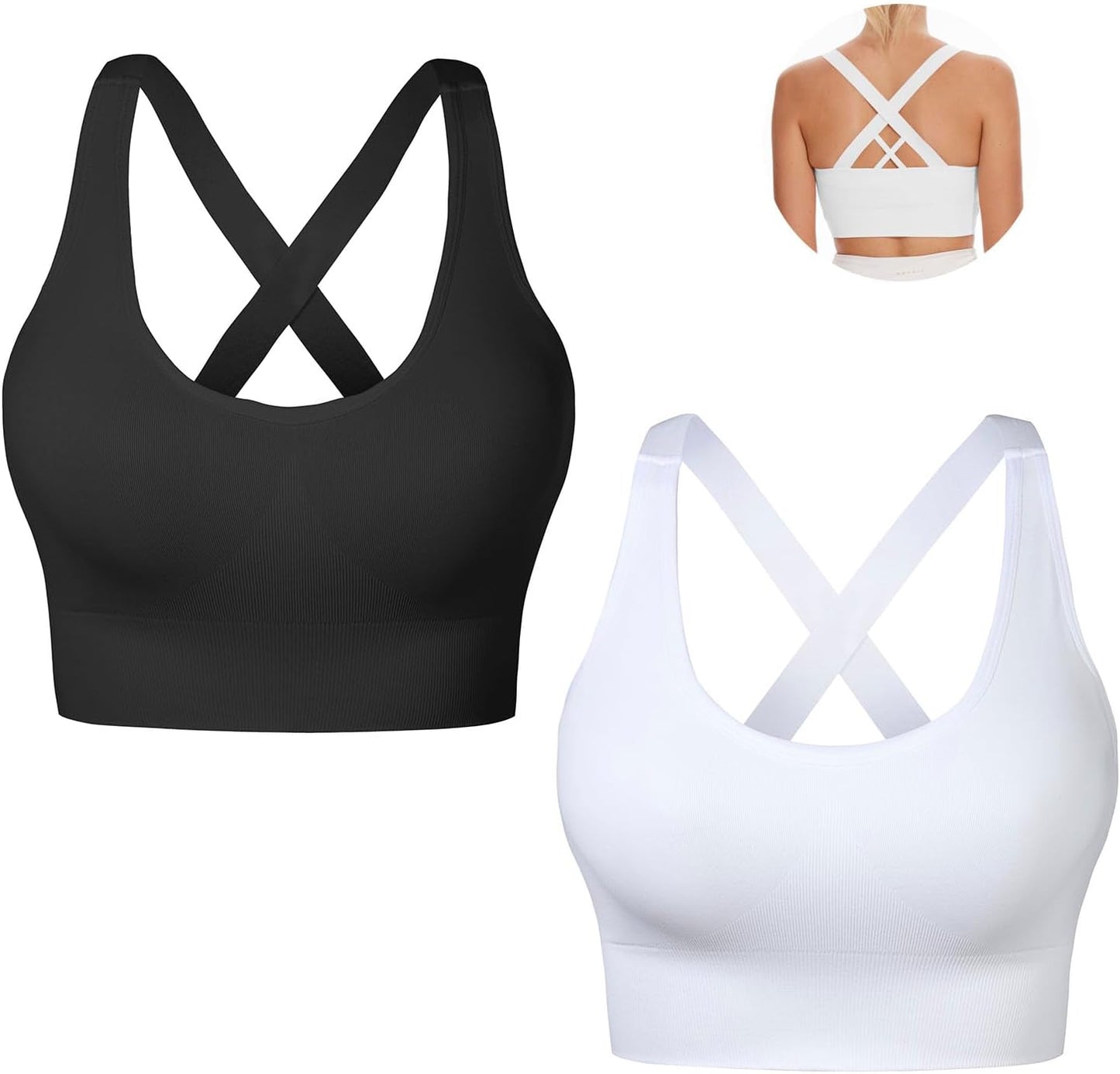 Sports Bra for Women Unpadded Medium Support Criss Cross Back Strappy Workout Bra High Impact Gym Activewear Top