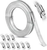 Hose Clamp, DIY 20 FT Metal Strapping with Holes + 9 Fasteners, Hose Clamps Stainless Steel, Large Adjustable Worm Gear Hose Clamps Pipe Clamps Band Clamp for Pipe Automotive Mechanical Applications