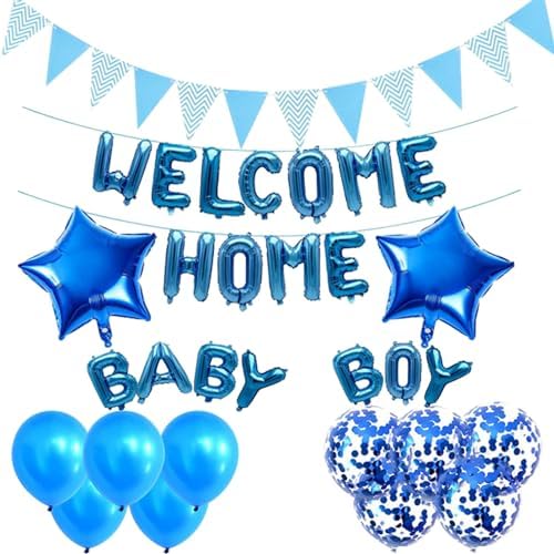Baby Shower Decorations for Boy, Blue Banner Star Balloons welcome home Party Supplies Set for Baby Shower Boy Birthday Wedding Gender Reveal Party Supplies