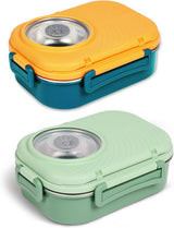 Stainless Steel Bento Lunch Box for Kids and Adults (Yellow and Green)