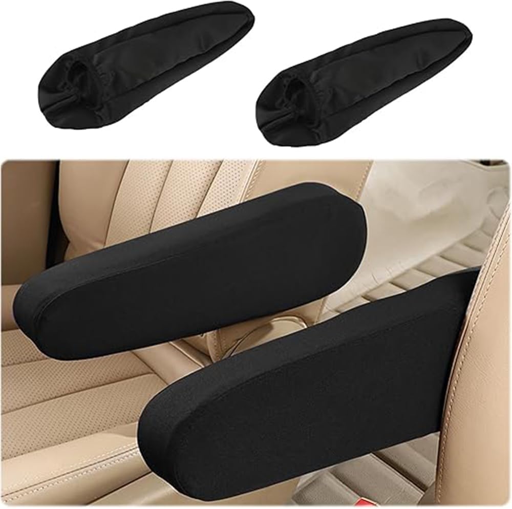 2PC Car Front Seat Armrest Covers,Universal Size Seat Arm Rest Cover,Flat Cloth Fabric Armrest Cover,Car Interior Accessories(1Pair) (Black)