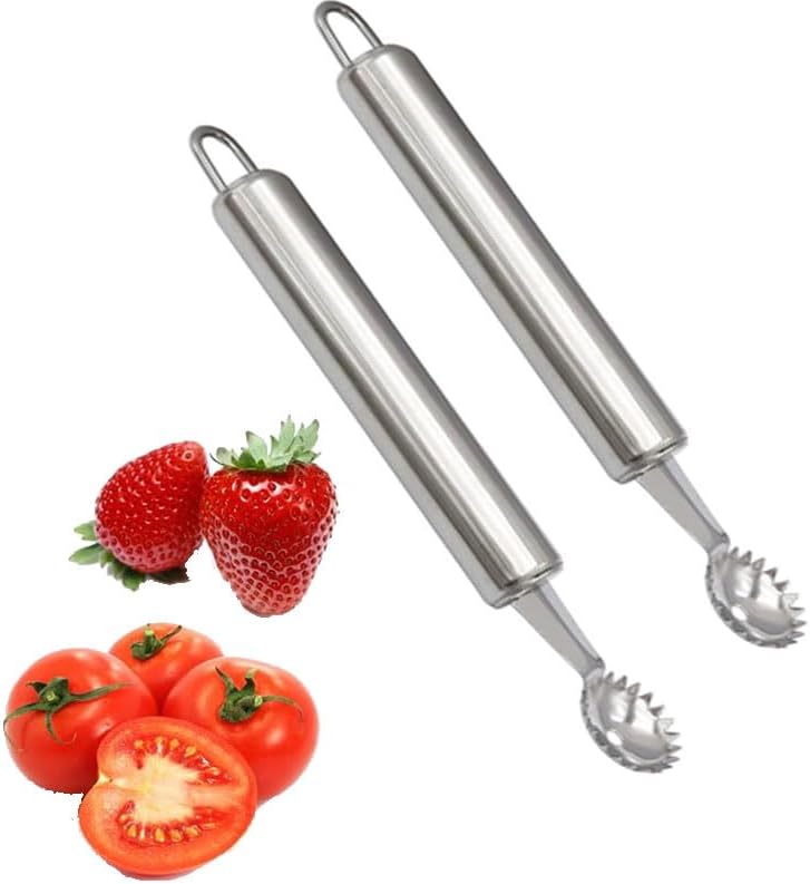 2 Pcs Stainless Steel Strawberry Huller and Tomato Stem Corer Tool, Tomato Stem Corer Tool,Stainless Steel Strawberry Huller Corer Vegetable and Corer Practical Kitchen Tool Fruit (2)