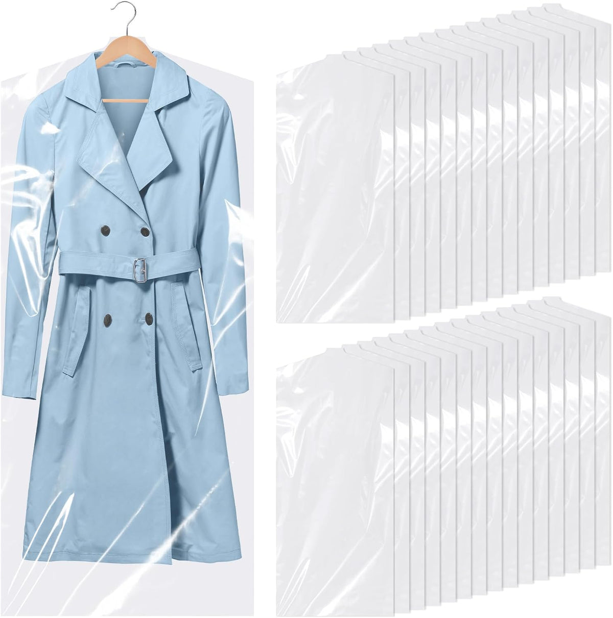 30 Pack Clear Garment Bags, 23.6 x 59.1 Inch Plastic Garment Bags Dustproof, Long Clothes Covers, Waterproof Suit Cover Bag, Moth Proof Coat Bag for Shirts Gowns Dresses