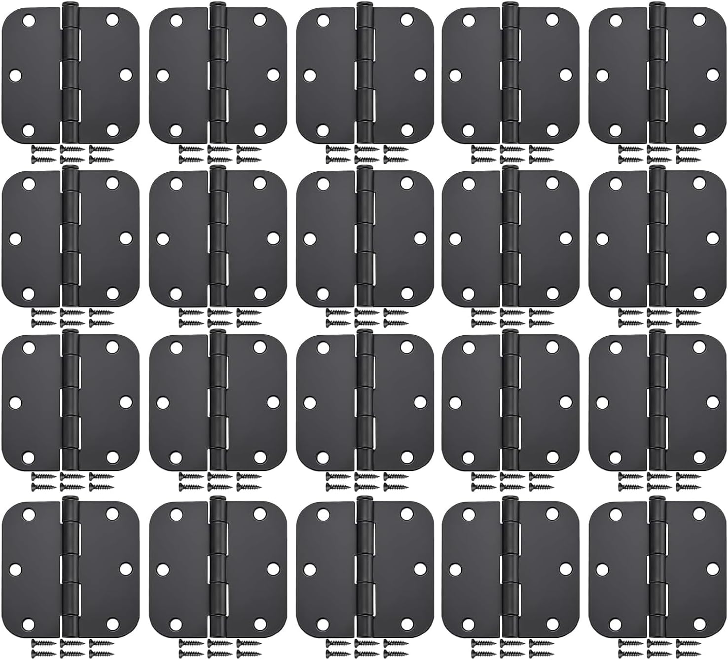 20 Pack Matte Black Door Hinges 3x3 Inch Standard Bedroom Door Hinge,Black Hinges for Interior Doors Rounded 5/8" Radius Corners Iron Hinge Door Round Hinge Hardware