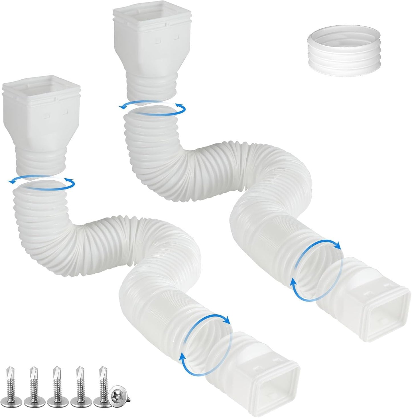 2 Pack Rain Gutter Downspout Extensions, Flexible Downspout Extender with 58"+68" Extendable Pipes for Rain Water Drainage, Durable Down Spout Drain Extension with Connector (White)