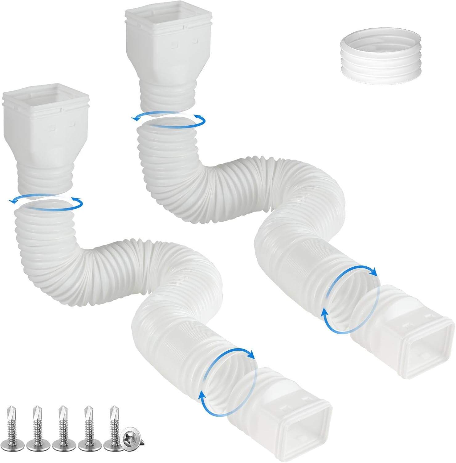 2 Pack Rain Gutter Downspout Extensions, Flexible Downspout Extender with 58"+68" Extendable Pipes for Rain Water Drainage, Durable Down Spout Drain Extension with Connector (White)