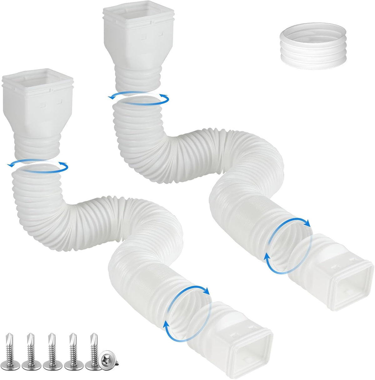 2 Pack Rain Gutter Downspout Extensions, Flexible Downspout Extender with 58"+68" Extendable Pipes for Rain Water Drainage, Durable Down Spout Drain Extension with Connector (White)
