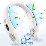 Portable Neck Fan, Hands Free Bladeless Neck Fan Rechargeable 3 Speeds & LCD Display, Battery Operated Wearable Personal Fan, 360° Cooling Hanging Neck Fan for Outdoor Indoor Travel Sport (White)