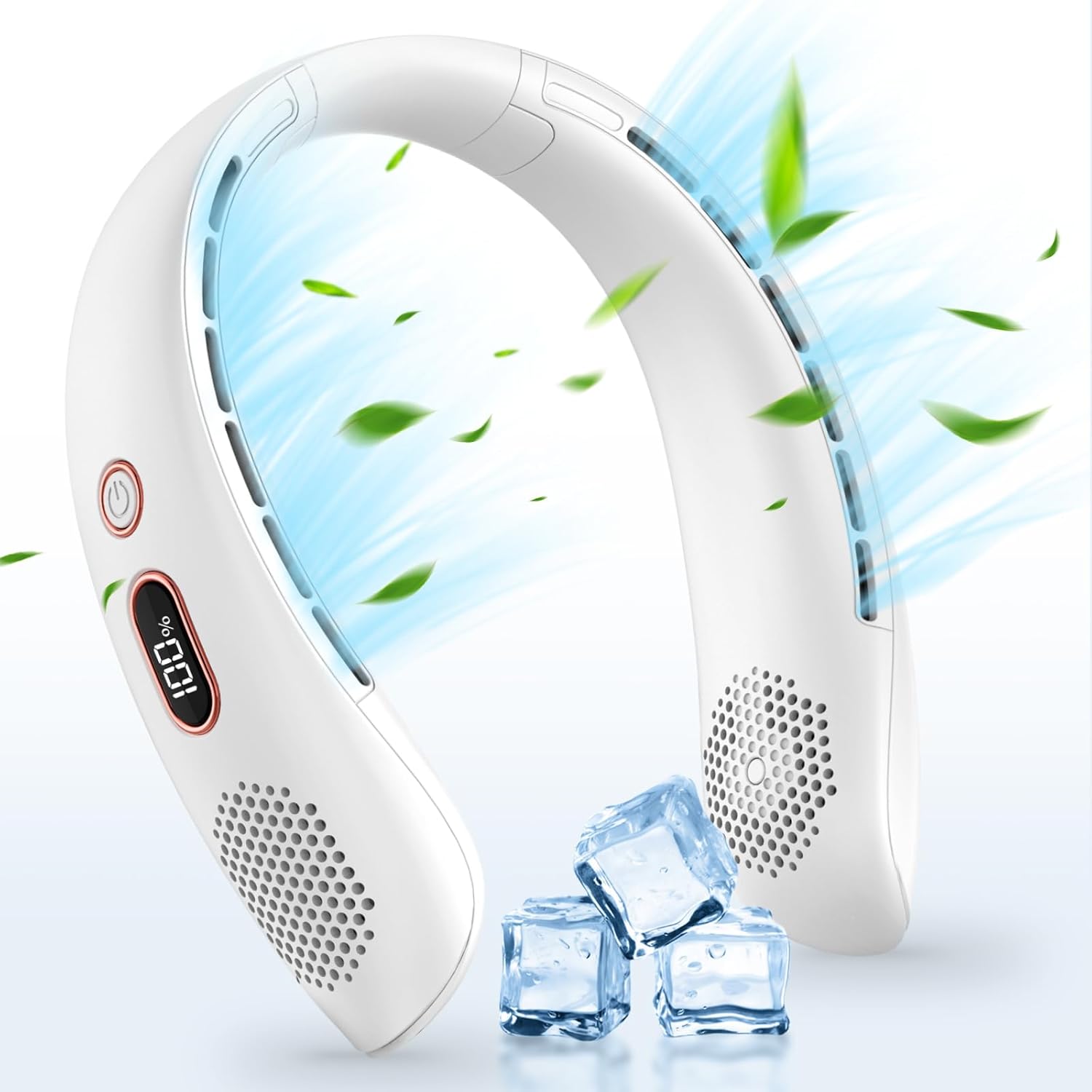 Portable Neck Fan, Hands Free Bladeless Neck Fan Rechargeable 3 Speeds & LCD Display, Battery Operated Wearable Personal Fan, 360° Cooling Hanging Neck Fan for Outdoor Indoor Travel Sport (White)